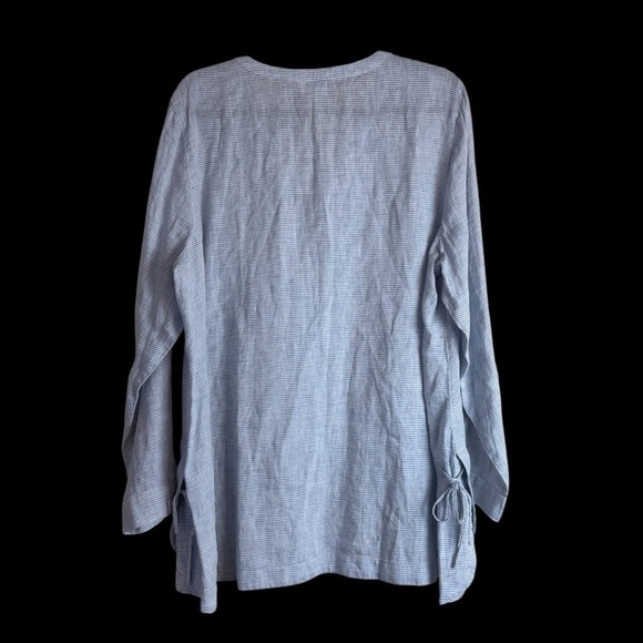 J Jill Love Linen Blue and White 100% Linen Side Tie Tunic Top  Sz. XL - Picture 5 of 11